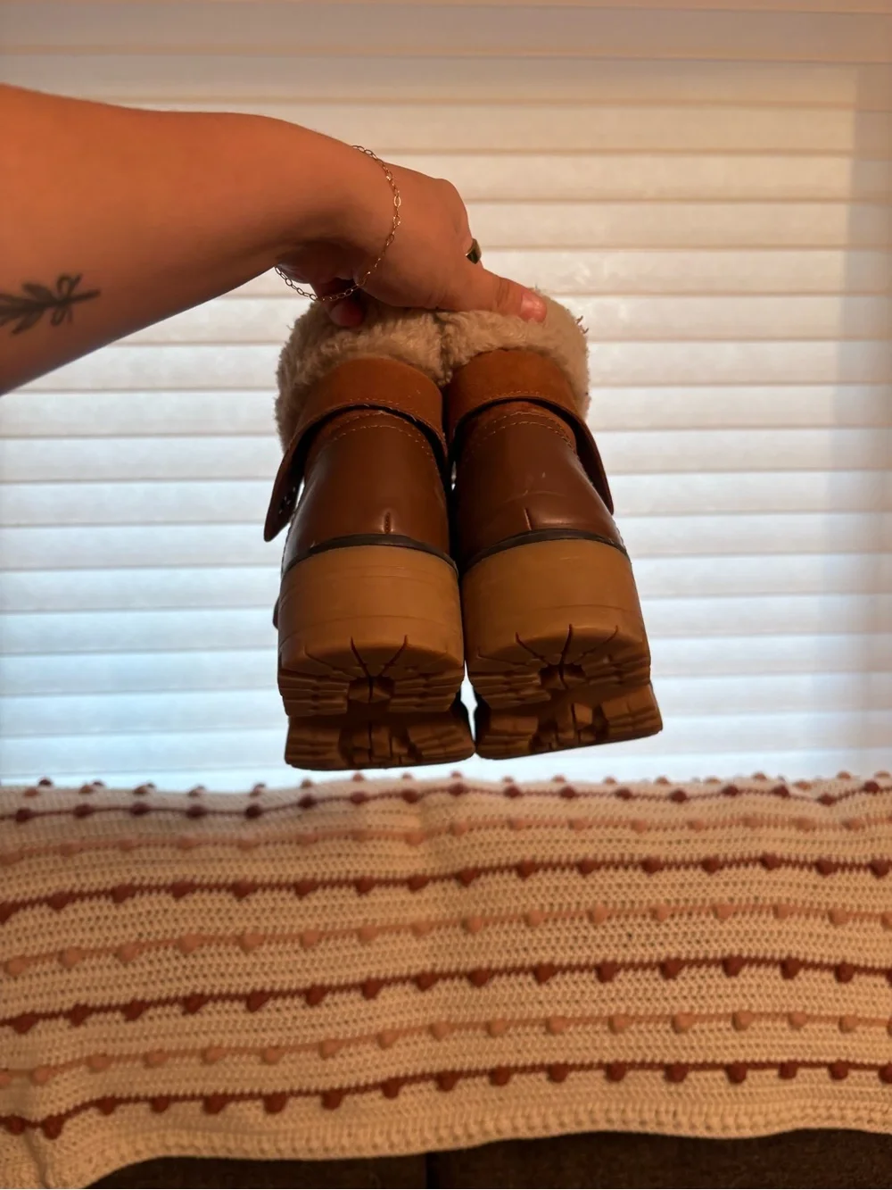 Time and Tru Tan Faux-Shearling Lace-Up Winter Boots